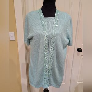 Requirements Aqua Cardigan with Sequin Detail